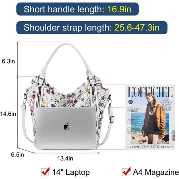 2 Pcs Tote Bag PU Leather Shoulder Bags Fashion Hobo Bags Large Purse Handbags - Picture 6 of 6